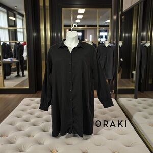 Oraki, Black Shirt Dress, Pockets, TENCEL, Plus Size XXL